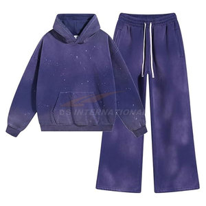 เสื้อวอร์มลำลองมีฮู้ดสำหรับผู้หญิง2ชิ้น, ชุดวอร์มกางเกงขากว้างมีกระเป๋าด้านข้าง - Product Image 1