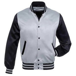 Men's Gray Varsity Jacket <b>Black</b> Sleeves Button Closure Solid Color Casual Bomber <b>Coat</b> Autumn Wear - Product Image 1