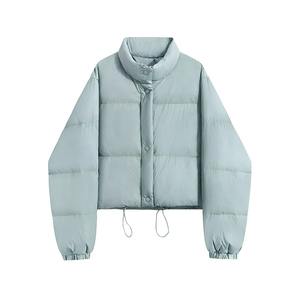 Abrigo informal de algodón a la moda para mujer con cuello alto y capucha de lona en relieve con cierre de cremallera chaqueta de invierno versátil - Product Image 2