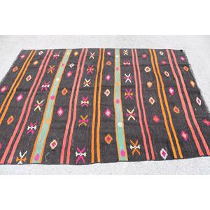 Vintage Turkish <b>Rug</b>, 5.6x7.3 ft Kilim <b>Rug</b>, <b>Black</b> Orange Animal Print Wool <b>Rug</b> - Product Image 3