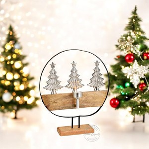 Bougeoir en métal pour arbre de Noël avec base en bois Décor festif élégant pour centre de table de vacances et cadeaux - Product Image 1