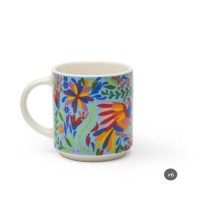 Set Cangkir Kopi Espresso 6 Buah dari Bone China Baru yang Tahan Lama, 10 cl (3.4 fl oz), Desain Bunga Bohemian Warna-warni, Bunga Meksiko Excelsa