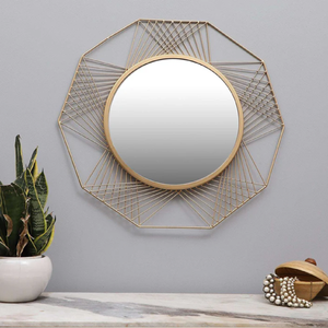 Espejo redondo grande con marco de metal martillado intrincado, una pieza única y llamativa, disponible a precios de mayorista. - Product Image 2