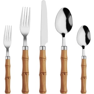 Juego de 5 cubiertos de acero inoxidable, utensilios de cocina ideales para mesa, café, uso doméstico, cubiertos con mango blanco de Metal, acabado Chapado en Color dorado - Product Image 3