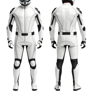 Custom Motorbike 1 & 2 Pc Real Cowhide Leather Racing Protective Suit For Men CE Armored Protected White Leather Motorcycle Suit - Product Image 1