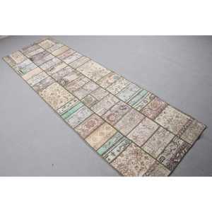 26x8,8 ft Vintage Eco-Friendly Turkish <b>Wool</b> Rug <b>Brown</b> Patchwork with Latex Backing - Product Image 2