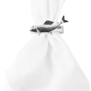 ห่วงรัดผ้าเช็ดปากลายปลาสีเทาและดีบุกผสมตะกั่วแบบอังกฤษบนผ้าพันคอทำจากโลหะสำหรับโต๊ะปาร์ตี้ชิ้นกลางของตกแต่งบ้านที่ไม่เหมือนใคร - Product Image 1