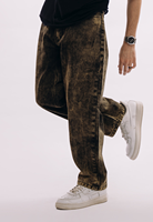 Vaqueros de mezclilla unisex personalizados de pierna recta holgada estilo vintage hip hop para hombre, con lavado a la piedra, estampado digital sólido y botones desgastados.