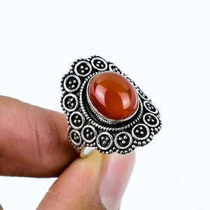 Anillos Boho de Piedra Preciosa Cornalina Natural, Forma Ovalada, Chapados en Oro Rosa con Engaste de Bisel, Anillo de Talla Única a la Moda, Regalo - Product Image 2