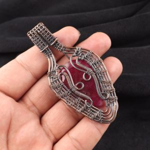 Kashmiri <b>Ruby</b> Gemstone Pear Cut Copper Wire Wrapped Fashion Pendant <b>Necklace</b> Red Stone Oxidized Silver Festive Gifting Special - Product Image 2