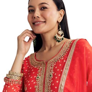 Orange vif Bandhani Kurta Palazzo costume avec paillettes et Zardosi travail en gros femmes vêtements ethniques OEM usine fournisseur en gros - Product Image 3