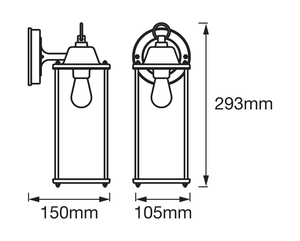 Lámpara de pared para exterior, Lantern E27 IP23 293mm. (Ledvance 4058075206649) - Product Image 3