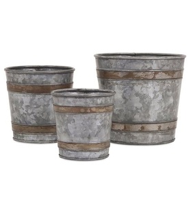 Macetas grandes de Metal galvanizado, alta calidad, con llantas de cobre antiguo, con acabado galvanizado natural - Product Image 1