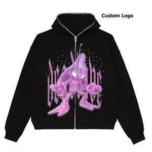 Sudadera con capucha con cremallera completa personalizada con diamantes de imitación para hombre, Sudadera con capucha con cremallera blanca y logotipo personalizado para hombre, sudaderas con capucha informales a la moda - Product Image 5