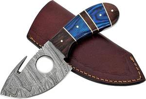 Couteau de chasse à lame fixe en acier Damas avec crochet à viande, support OEM, étui en cuir, garantie 3 ans, qualité industrielle pour l'extérieur - Product Image 2