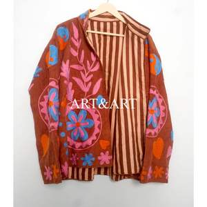 Veste matelassée en coton indien brodée pour femmes, style bohème chic, manches longues, longueur régulière, écologique, automne-hiver - Product Image 6