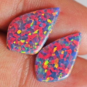 Hermosos Opales de Fuego Azul Verde Rosa Brillantes, Par de 3 CTW, Tamaño de Cabujón 18x11x2 MM, Par de Pendientes, Gema para Joyería - Product Image 3