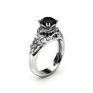 Anillo de compromiso de Diamante Negro Victoriano de Halo oculto de corte redondo para mujer - Product Image 2