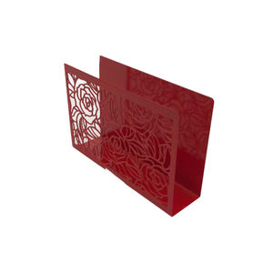 Caja de soporte de pañuelos de diseño simple para el hogar, hoteles y restaurantes, soporte de pañuelos con acabado recubierto de polvo rojo - Product Image 1