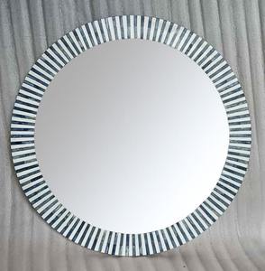 Miroir de décoration de chambre à coucher contemporain élégant, miroir de coiffeuse ovale en incrustation d'os contemporain fait à la main - Product Image 1