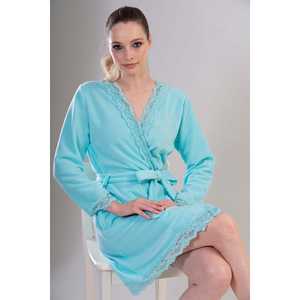 Bata de dormir de manga larga de forro polar con encaje y bolsillos para mujer, ropa de dormir de manga corta - Product Image 5