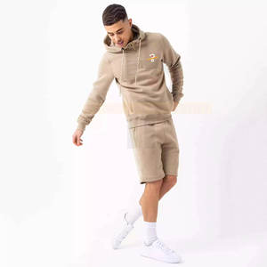 Ensemble de vêtements de sport pour homme personnalisable 2025, respirant, en molleton 100% coton, sweat-shirt à capuche et short à manches courtes pour l'hiver - Product Image 4