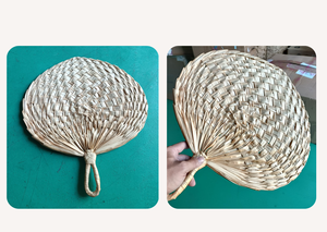 Hermosa abanico de mano vietnamita hecho a mano con hojas de palma tejidas para decoración de bodas estilo boho chic y fiestas al aire libre en el jardín. - Product Image 5