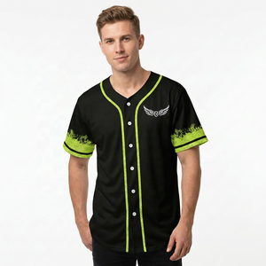 Maillot de baseball noir pour homme avec bordure verte, impression sublimée, évacuation de l'humidité, manches courtes, coupe classique, vêtements de sport pour adulte - Product Image 1