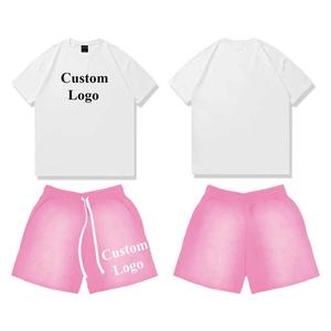 เซ็ตเสื้อยืดและกางเกงขาสั้นสำหรับผู้ชายชุดเสื้อผ้า2ชิ้น220Gsm พิมพ์ลายไซส์ใหญ่พิเศษพิมพ์ลายออกแบบได้ตามต้องการ - Product Image 2