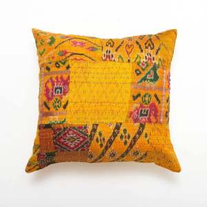 Indian <b>Silk</b> Kantha Stitch <b>Cushion</b> Cover Patch Work Pillow Cover Throw Handmade Kantha <b>Silk</b> Patchwork <b>Cushion</b> Case - Product Image 2