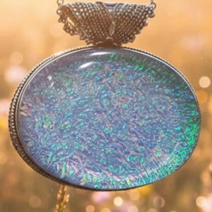 Vintage Style Oval Blue <b>Opal</b> <b>Pendant</b> | Antique Silver Finish Statement <b>Necklace</b> Charm | Shimmering Blue Lab-Created Vintage - Product Image 3