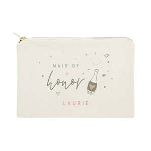 กระเป๋าเครื่องสำอางผ้าแคนวาสลายสวยน่ารัก แบบสั่งทำพิเศษ 'Champagne Celebration' ลายตัวอักษรสำหรับเพื่อนเจ้าสาว - Product Image 1