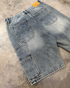 Shorts Bermuda en jean délavé pour homme, taille mi-haute, fermeture éclair, séchage rapide, respirant, 100 % coton, style urbain, en toile - Product Image 2