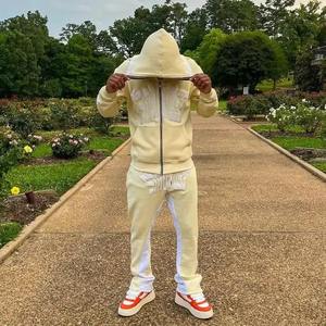 500 gsm hommes streetwear français éponge évasé pantalons de survêtement et sweat à capuche ensemble personnalisé 100% coton bouffée impression sweat à capuche ensembles survêtements - Product Image 2