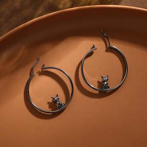 Jeulia Sterling Silver <b>Black</b> <b>Cat</b> Hoop Earrings-Animal Shape Design - Product Image 5