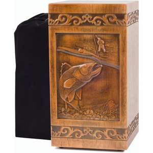 Urnas conmemorativas de madera hechas a mano para cenizas humanas adultas, urnas de diseño de pez de cremación grabadas, caja de urna funeraria decorativa para entierro - Product Image 1