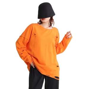 Meilleure vente femmes 100% coton long pull sweat hiver Style de rue couleur personnalisée respirant avec décoration de trou - Product Image 2