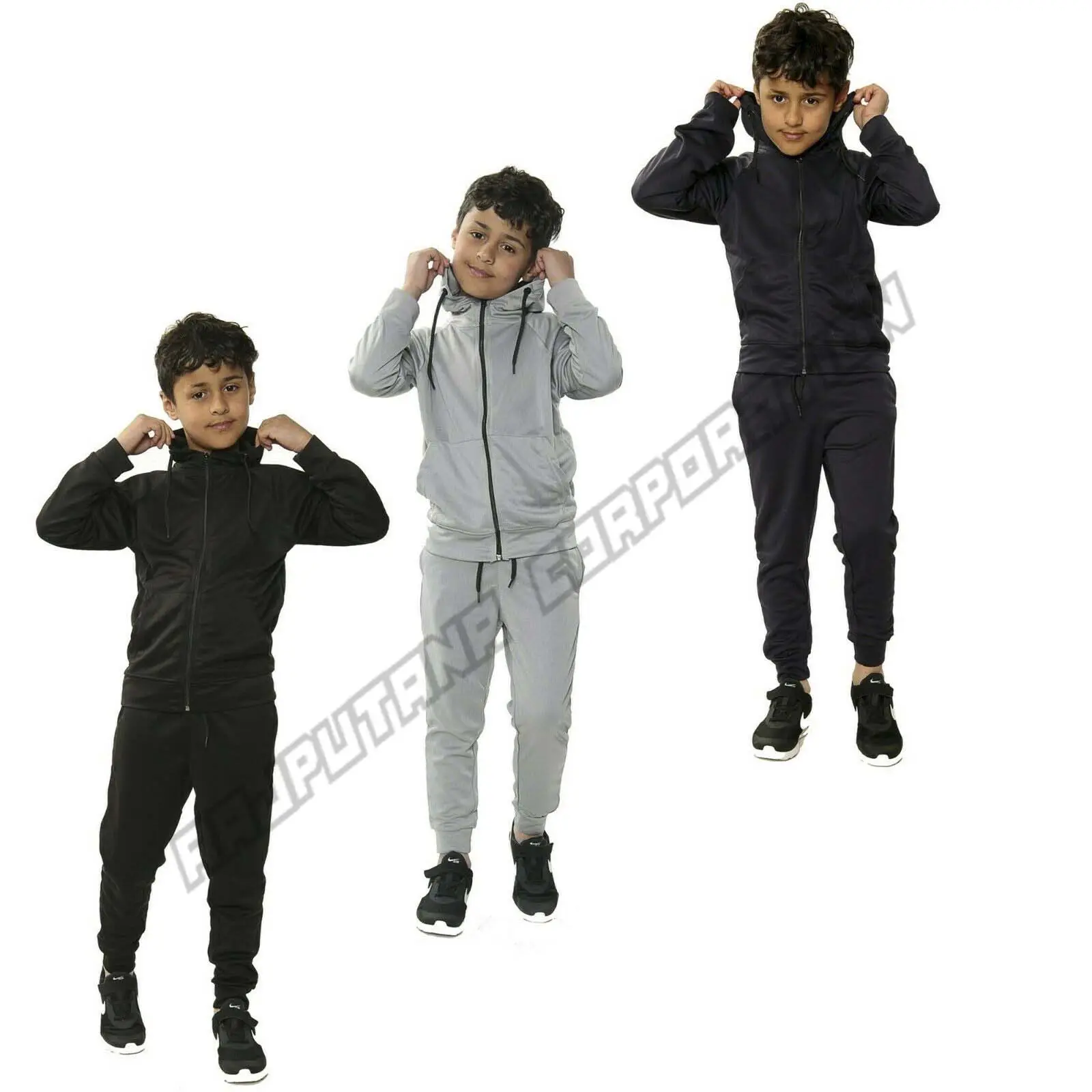 Kids Zipper suit set / Boys Tracksuit Kids Plain Hooded Jogging Bottoms Zipper Hoodie School Gym Sports