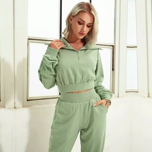 GAF Women's Cropped Sweatshirts Half Zip up Crop Hoodies Women Loose Grey Pullovers Female Crop <b>Tops</b> - Product Image 3