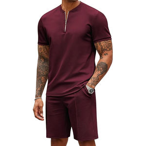 Ensemble t-shirt et short pour hommes surdimensionné biologique de haute qualité 100% coton col rond épaule tombante T-Shirt survêtement pour hommes - Product Image 2