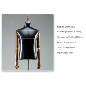 Manichino Marrone DELIANG per Esposizione Abbigliamento <span class=keywords><strong>Uomo</strong></span>, Mezzo Busto Maschile con Base Quadrata in Legno per Vetrine - Product Image 5