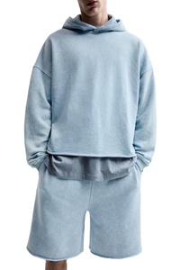 Vintage lavado de algodón de los hombres de gran tamaño gota hombro crudo dobladillo recortado boxy Sudadera con capucha streetwear pullover sudaderas con capucha para hombres ropa 2025 - Product Image 2