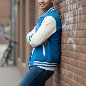 Veste universitaire pour homme en toile respirante 100% laine, sur mesure, avec logo brodé sur le devant, streetwear, design bicolore - Product Image 5