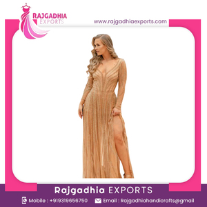 Bride Wedding Party Evening Gowns Royal Modern Elegant Design Party Wear Beaded O-neck Gown Floor Length Unique Gown - Product Image 6