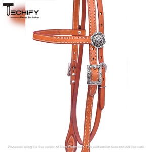 Harnais en cuir bandeau d'entraînement avec boucles en acier nickelé et boutons-pression aux extrémités des embouts - Product Image 4
