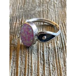 Navajo Opal & Sterling <b>Silver</b> <b>Ring</b> Size 5.75 Rhodium & Gold Plated Set with Gemstone for <b>Men</b> Everyday Wear - Product Image 4