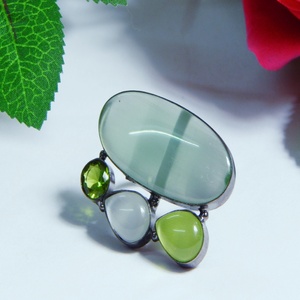 Boucles d'oreilles en laiton plaqué argent en calcédoine de créateur faites à la main pour les femmes et les filles lors des fêtes de mariage, Hldi, mehendi's - Product Image 3