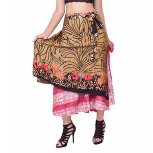 37 Inch Floral <b>Maxi</b> Sari <b>Wrap</b> <b>Skirt</b> in Viscose Casual Summer Beachwear with Lace Decoration Natural Waistline Washable - Product Image 4