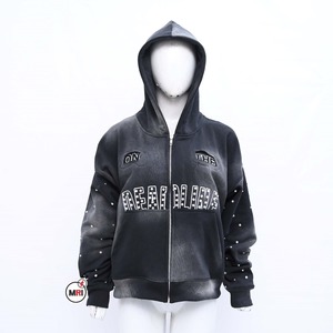 Sweat à capuche zippé personnalisé en coton 100% avec strass et logo brodé, 450 GSM, épais et lourd, style streetwear pour hommes - Product Image 1