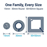 Etiqueta NFC NTAG213 de 13.56MHz ISO 14443A, Redonda de 15mm, Cuadrada de 50x50mm, Etiqueta NFC Húmeda y Seca para Embalaje Inteligente